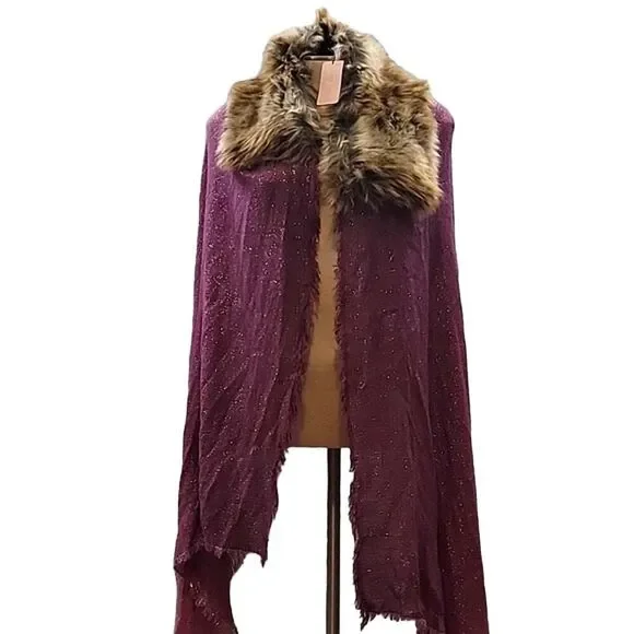 Gaynor Bongard NWT Fur Wool Blend Purple Atene Vinaccia Stole Wrap Scarf